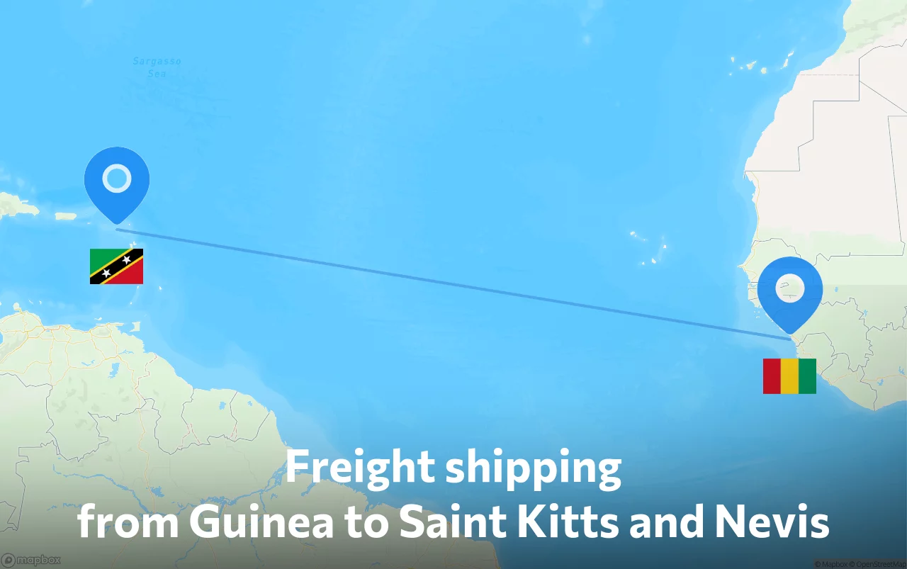 Shipping route from Guinea to Saint Kitts and Nevis