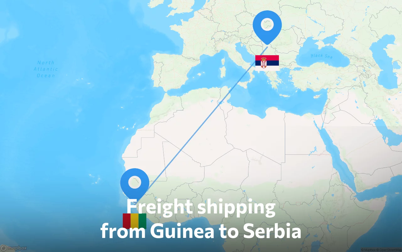 Shipping route from Guinea to Serbia