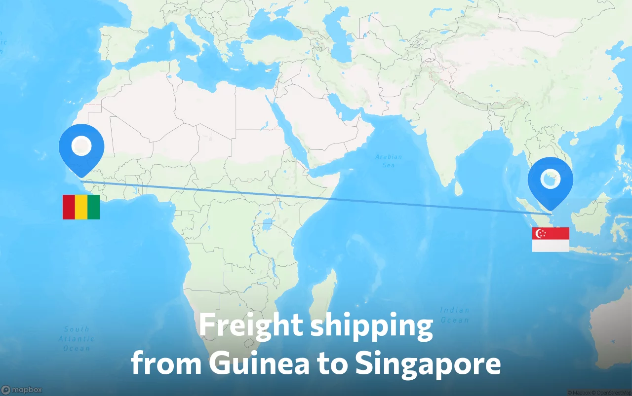 Shipping route from Guinea to Singapore