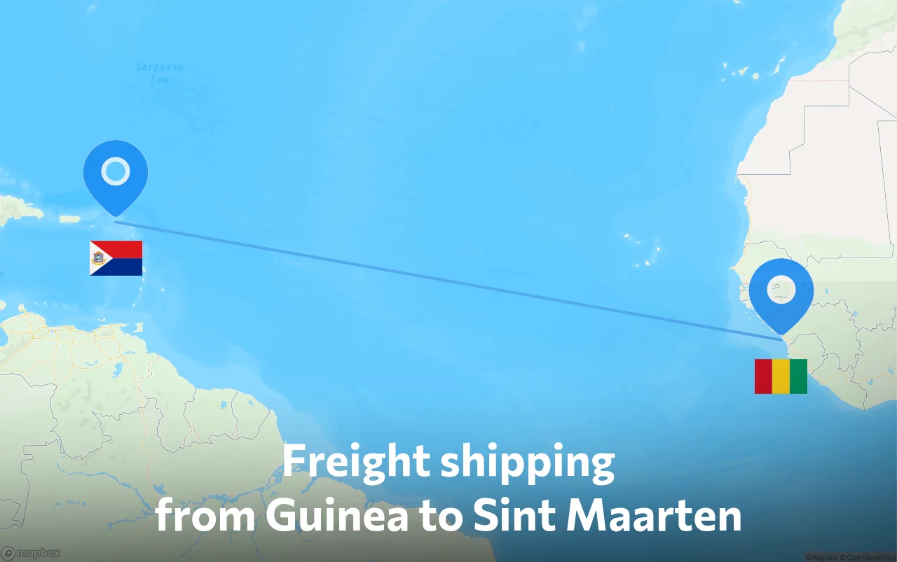 Shipping route from Guinea to Sint Maarten