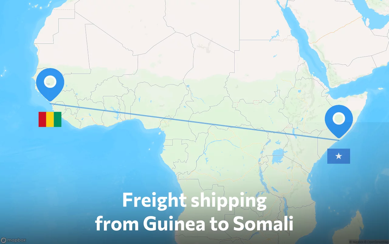 Shipping route from Guinea to Somali