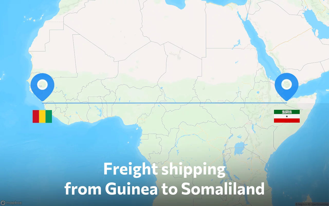 Shipping route from Guinea to Somaliland