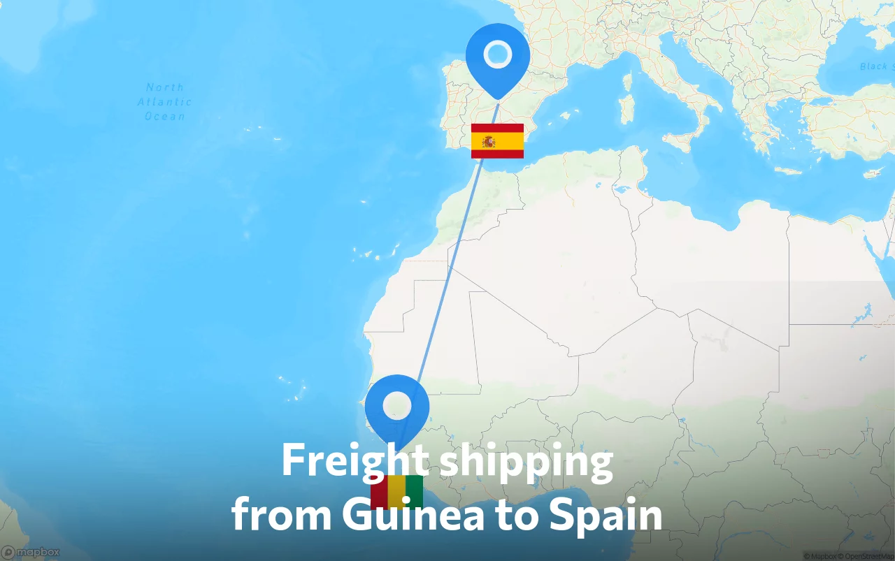 Shipping route from Guinea to Spain