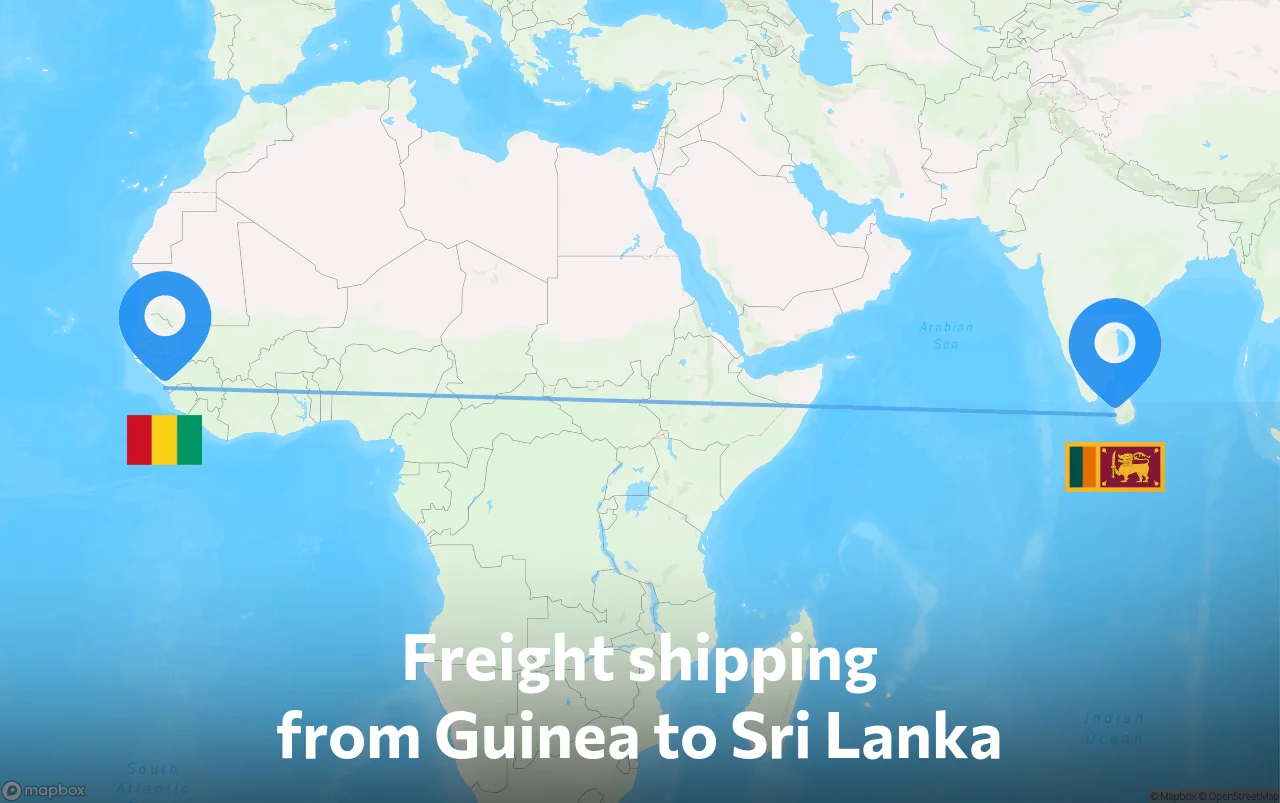 Shipping route from Guinea to Sri Lanka