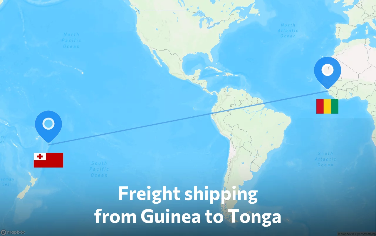 Shipping route from Guinea to Tonga