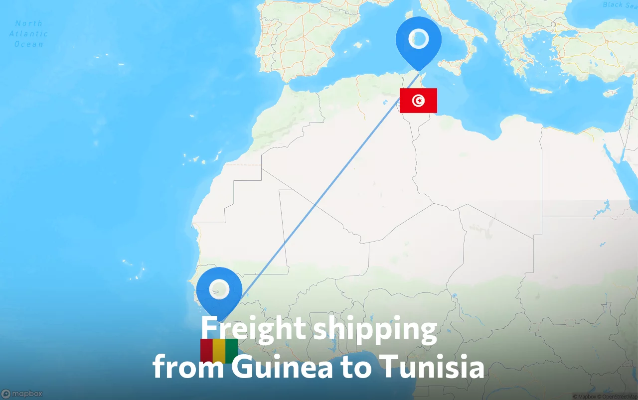 Shipping route from Guinea to Tunisia