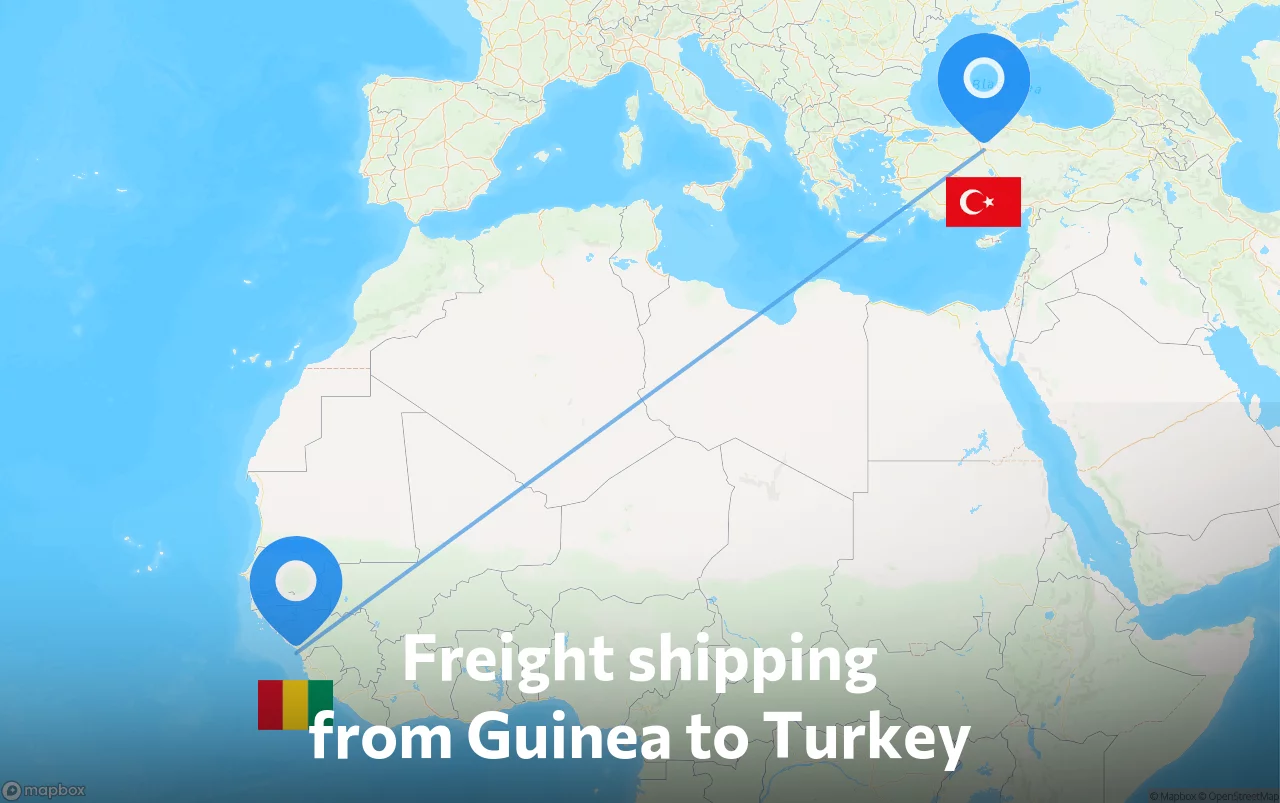 Shipping route from Guinea to Turkey