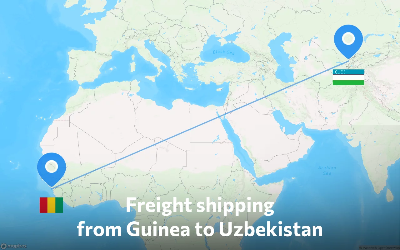 Shipping route from Guinea to Uzbekistan