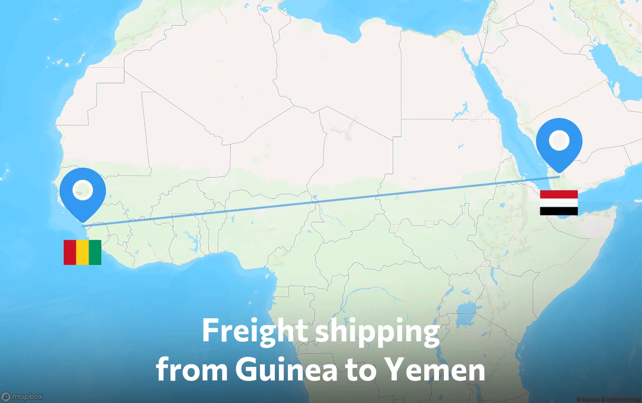 Shipping route from Guinea to Yemen