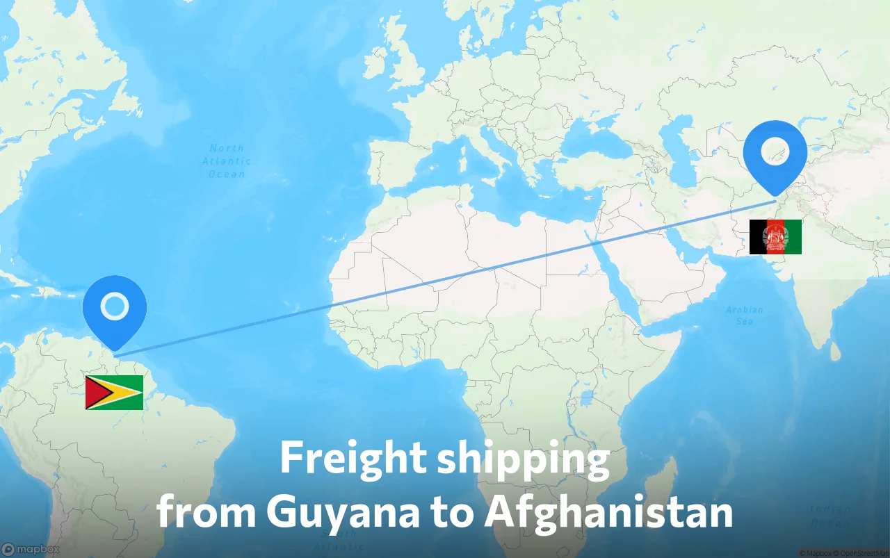Shipping route from Guyana to Afghanistan