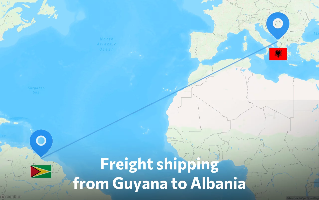 Shipping route from Guyana to Albania