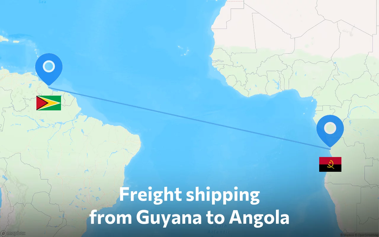 Shipping route from Guyana to Angola