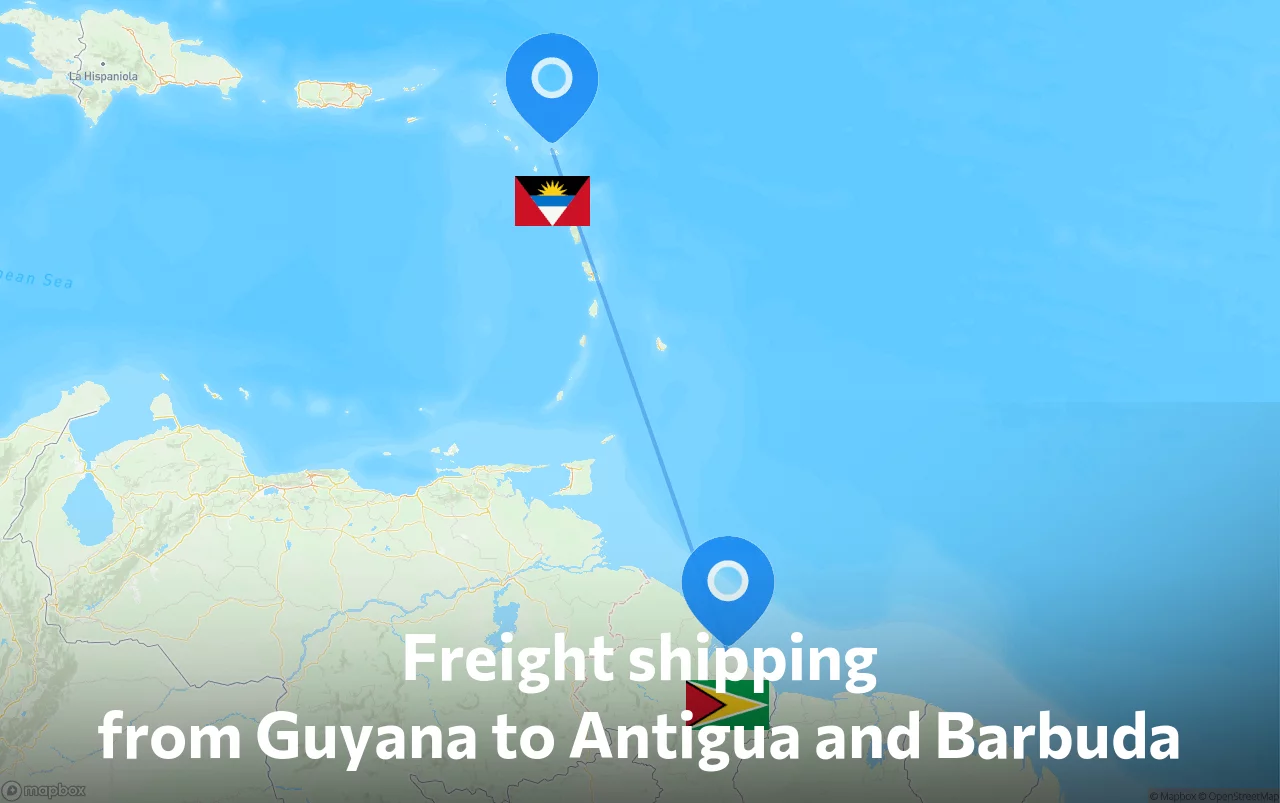 Shipping route from Guyana to Antigua and Barbuda
