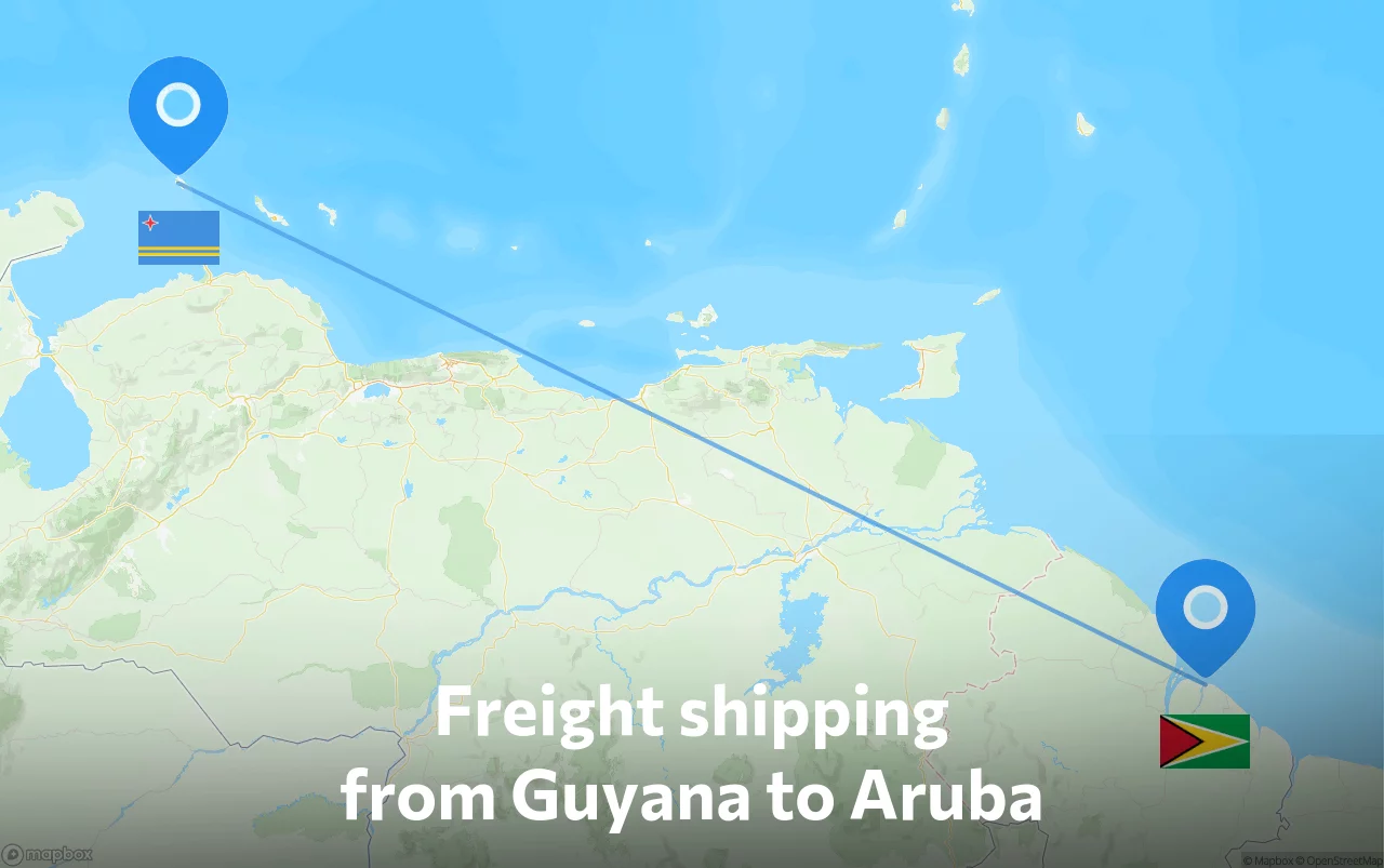 Shipping route from Guyana to Aruba