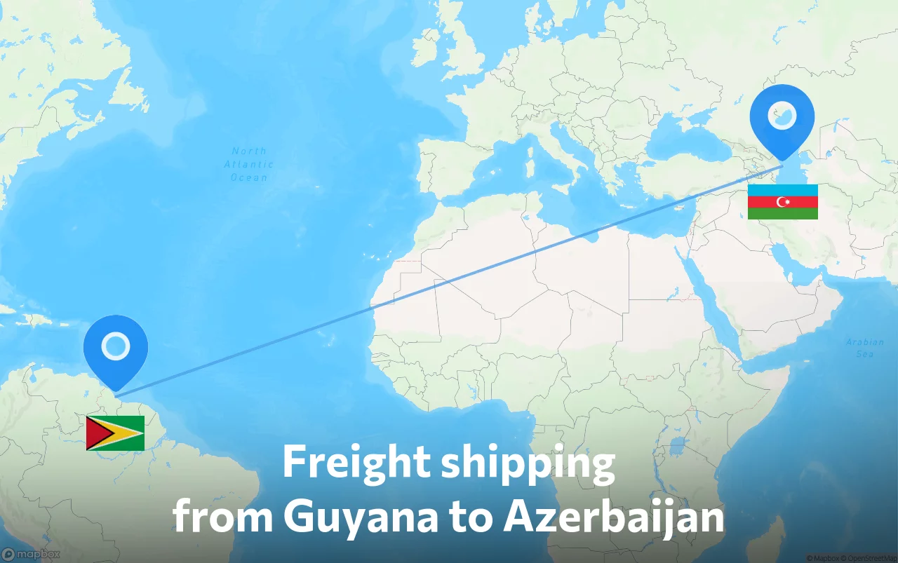Shipping route from Guyana to Azerbaijan