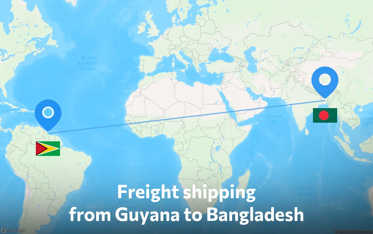 Shipping route from Guyana to Bangladesh