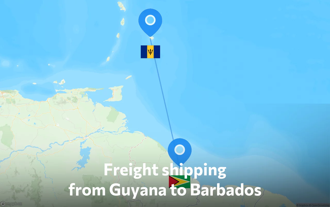 Shipping route from Guyana to Barbados