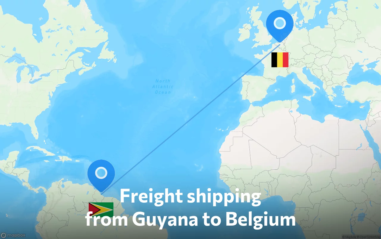 Shipping route from Guyana to Belgium