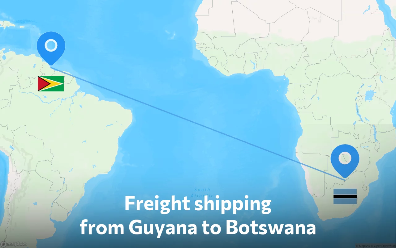 Shipping route from Guyana to Botswana