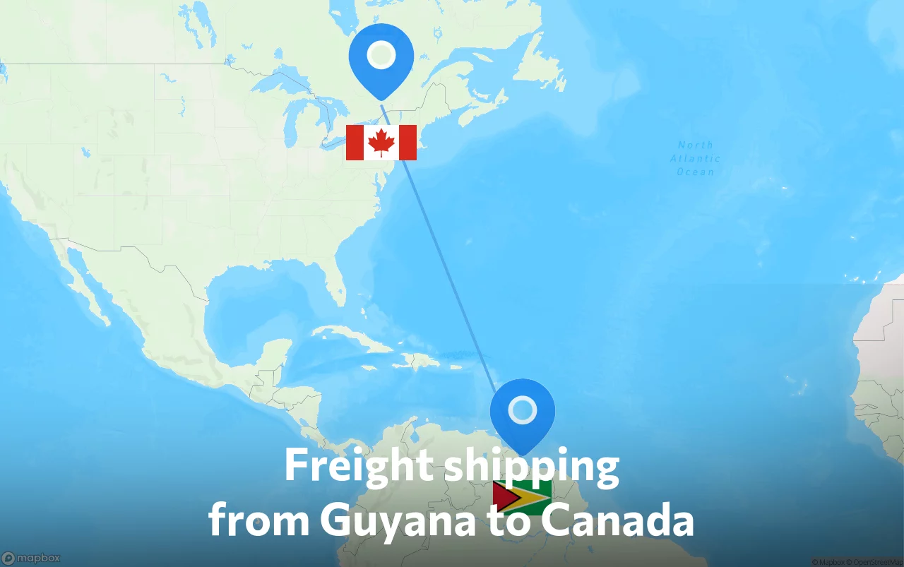 Shipping route from Guyana to Canada
