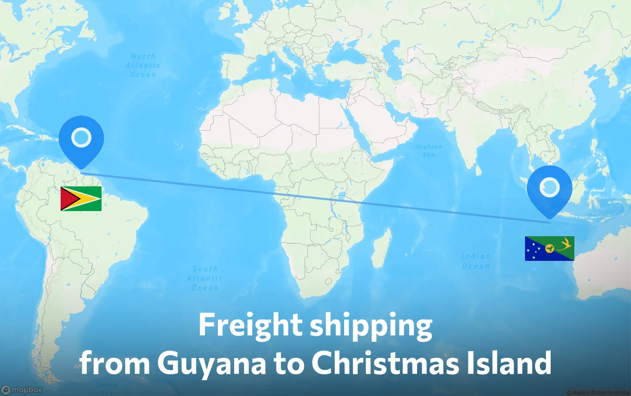 Shipping route from Guyana to Christmas Island