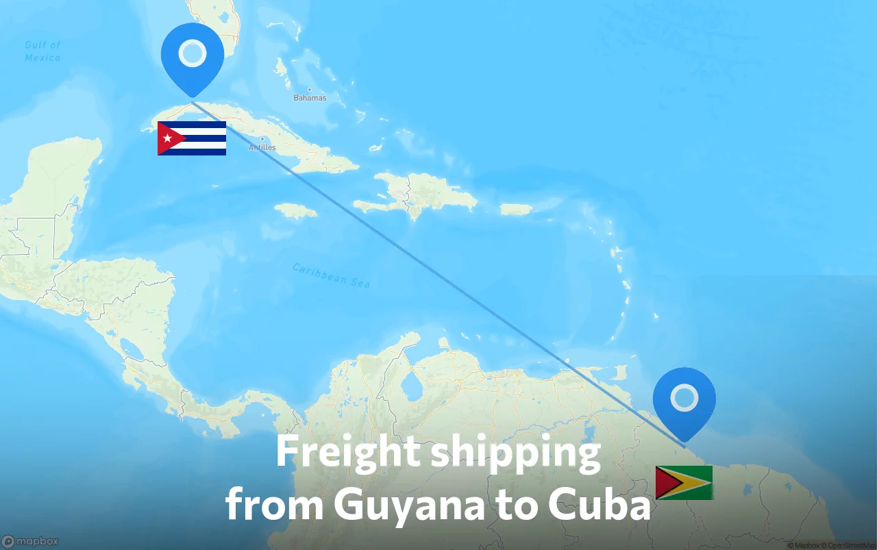 Shipping route from Guyana to Cuba