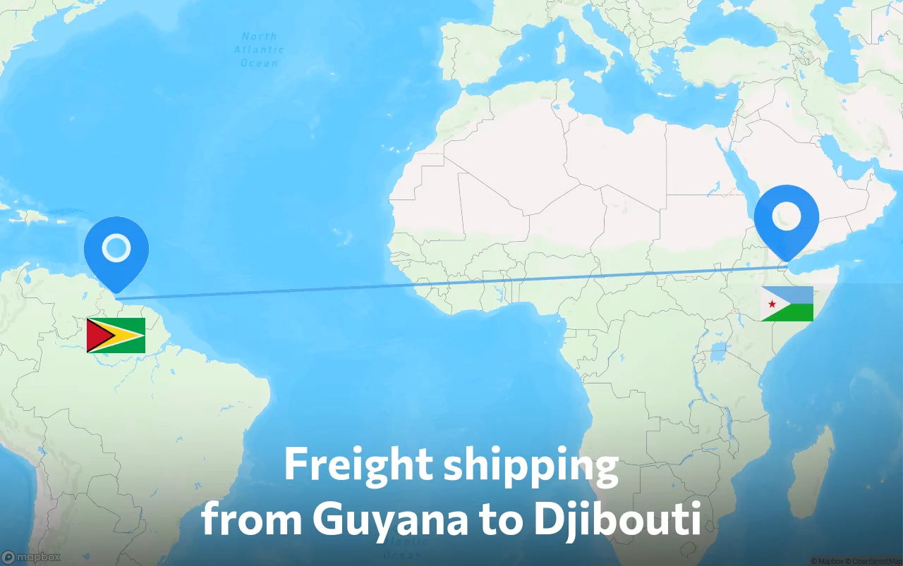 Shipping route from Guyana to Djibouti