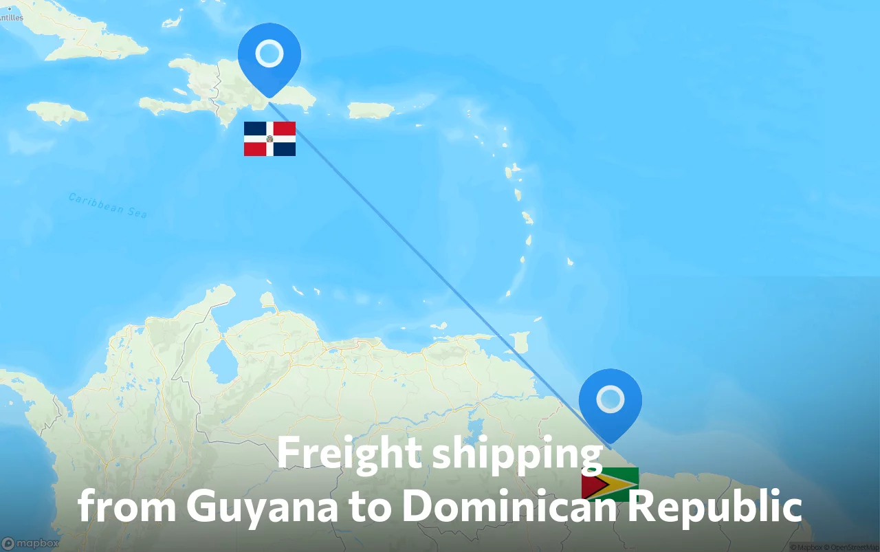 Shipping route from Guyana to Dominican Republic