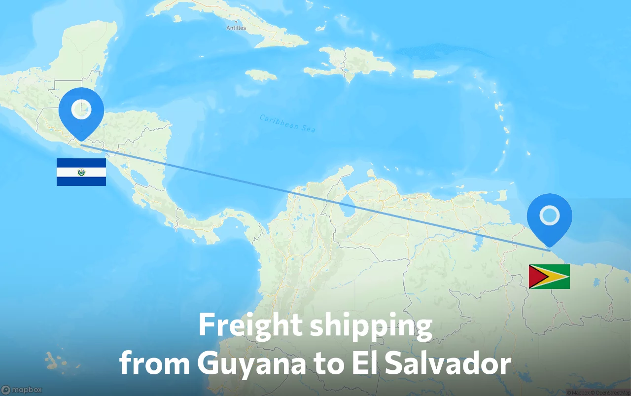 Shipping route from Guyana to El Salvador
