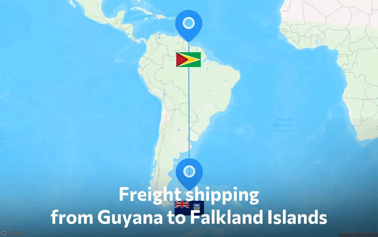 Shipping route from Guyana to Falkland Islands