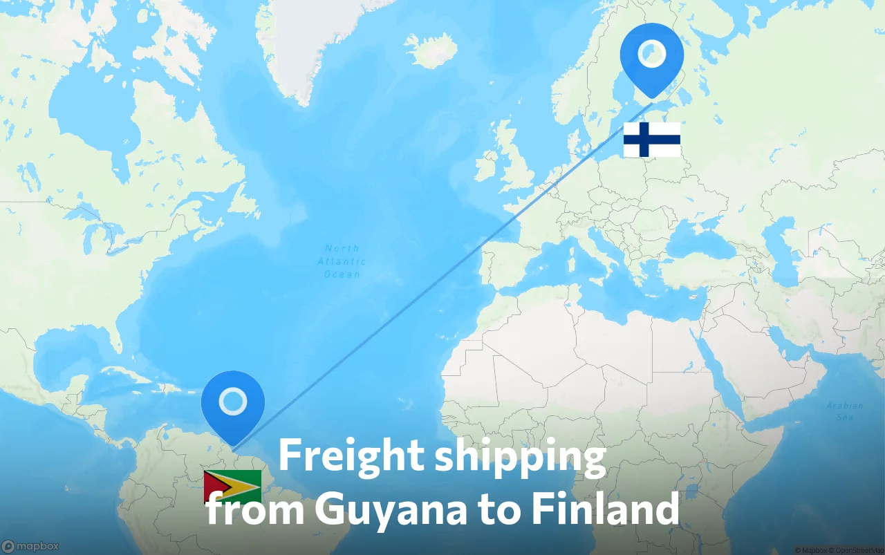 Shipping route from Guyana to Finland