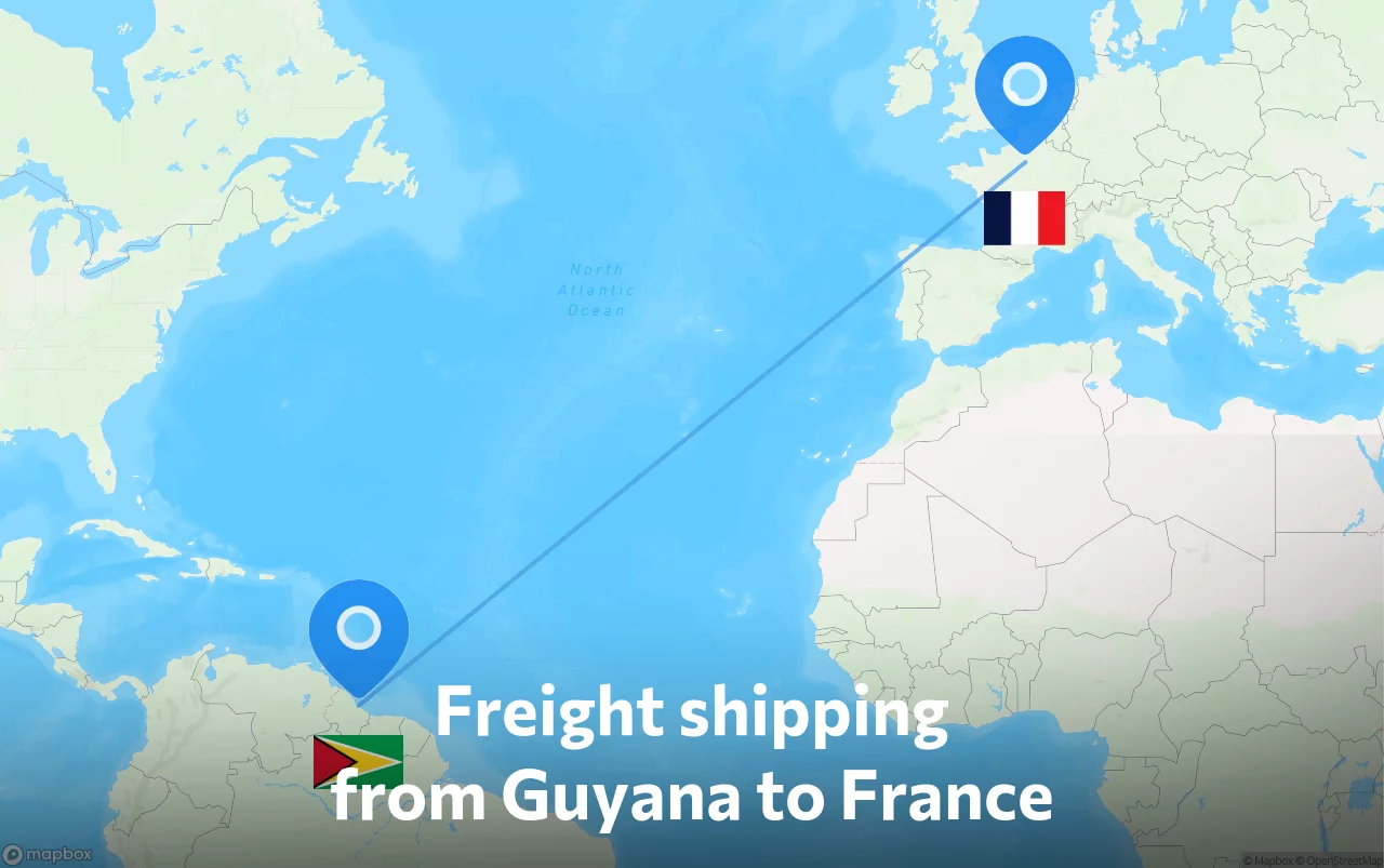 Shipping route from Guyana to France