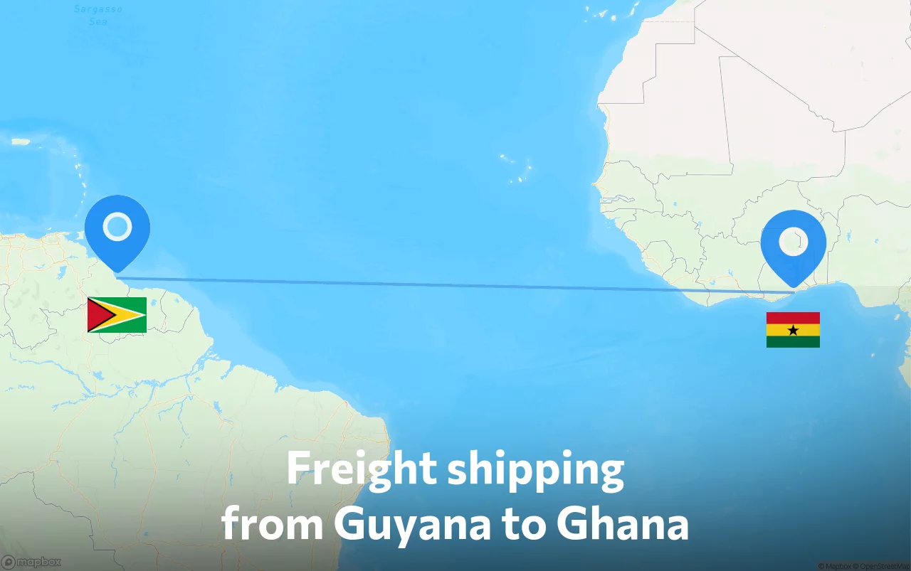 Shipping route from Guyana to Ghana