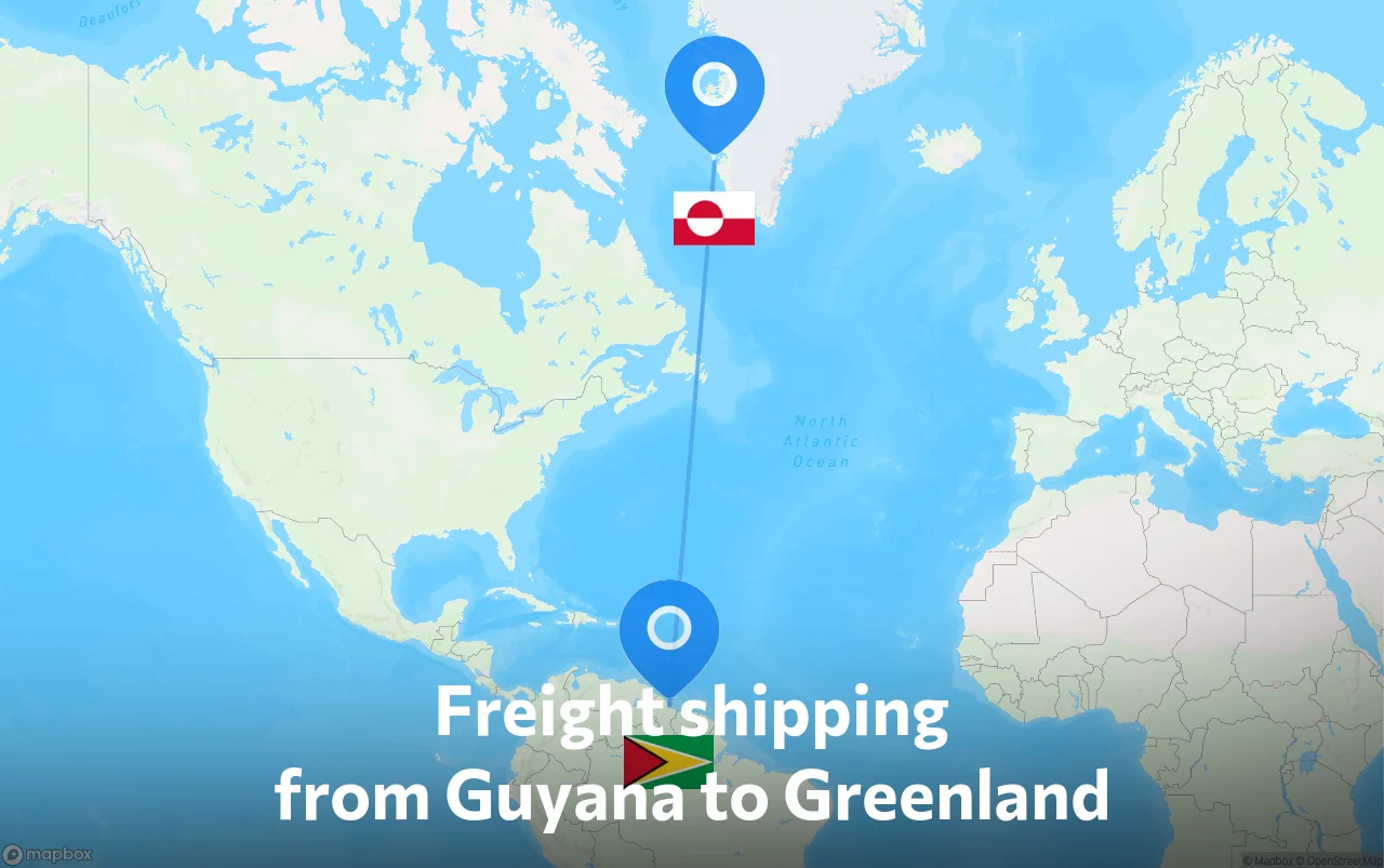 Shipping route from Guyana to Greenland