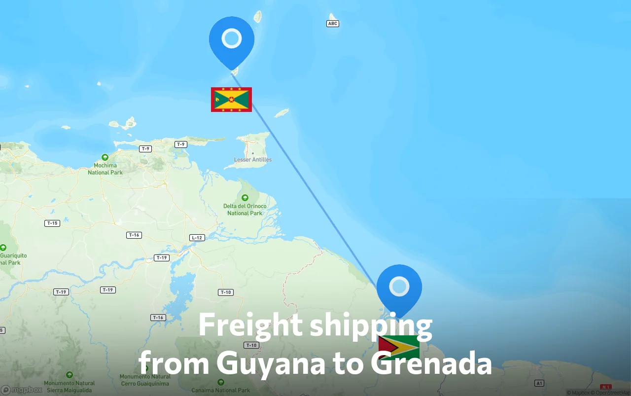 Shipping route from Guyana to Grenada
