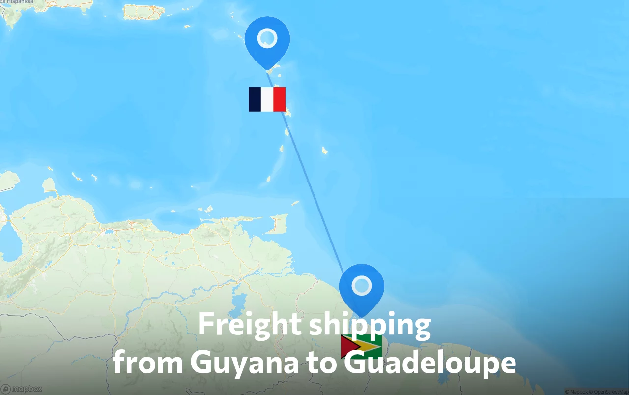 Shipping route from Guyana to Guadeloupe