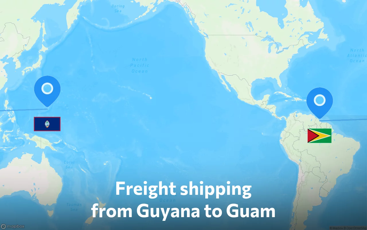 Shipping route from Guyana to Guam