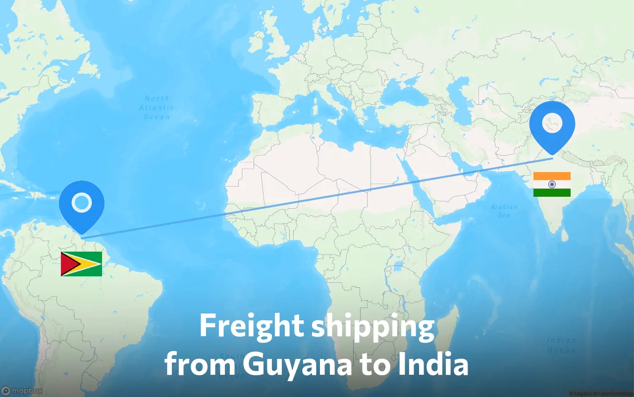 Shipping route from Guyana to India