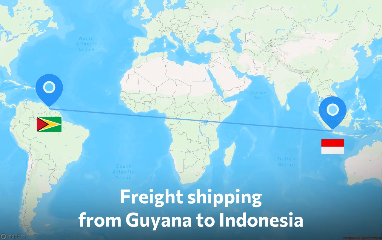 Shipping route from Guyana to Indonesia