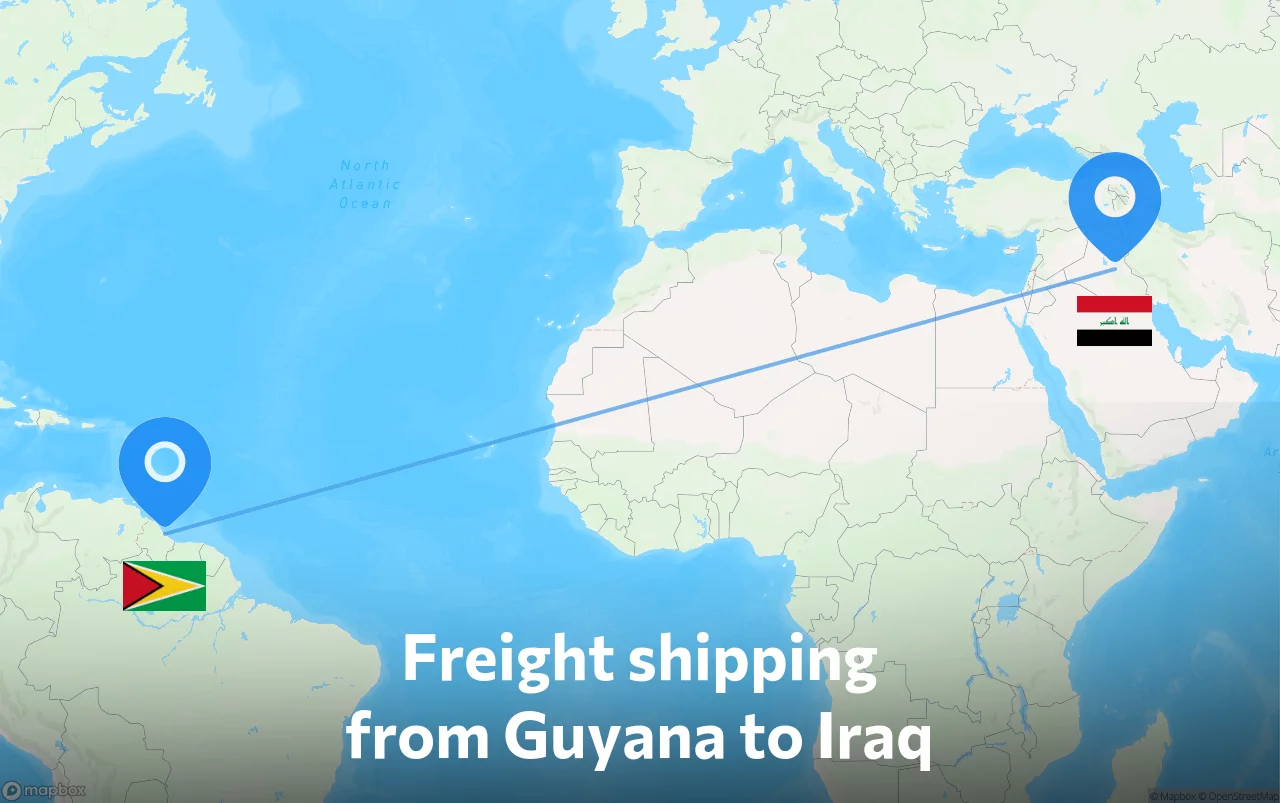 Shipping route from Guyana to Iraq