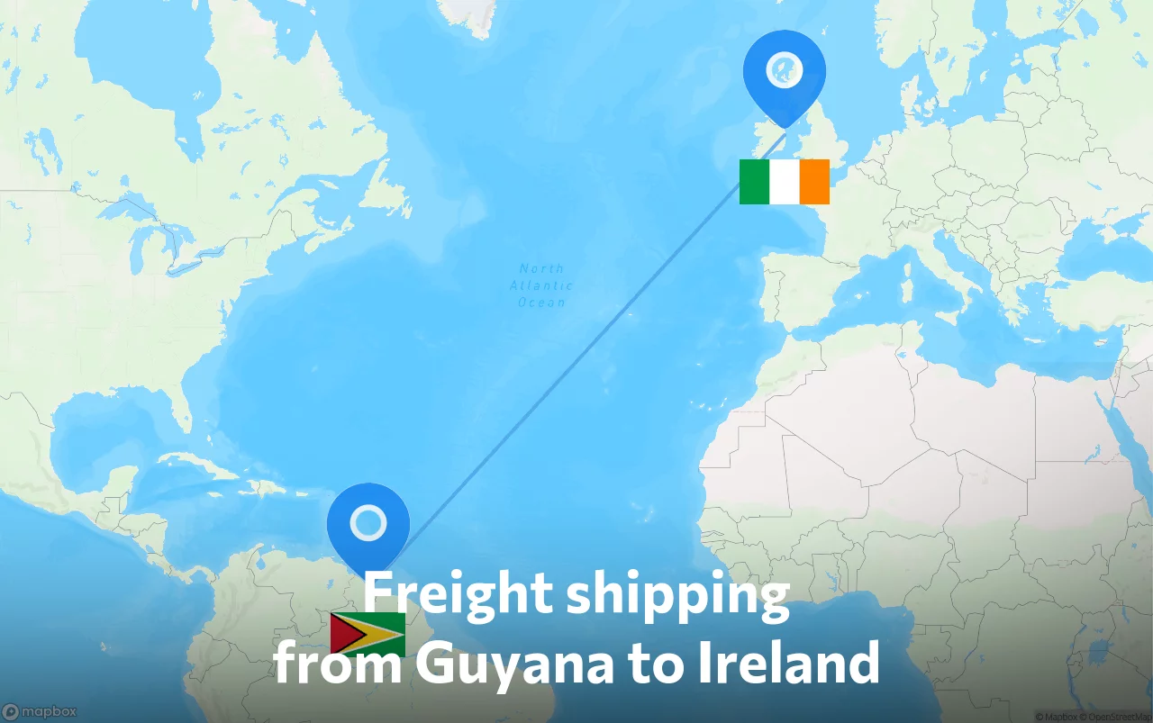 Shipping route from Guyana to Ireland
