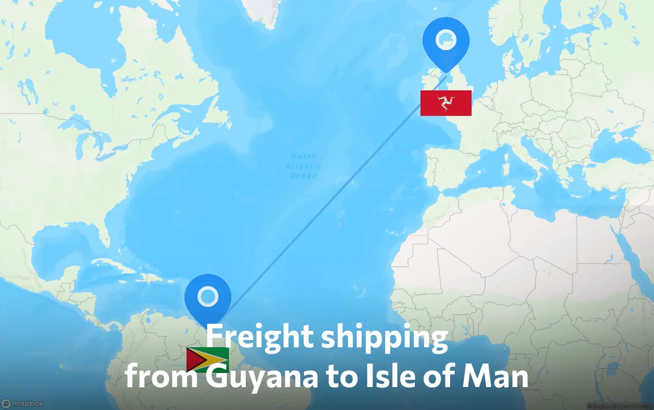 Shipping route from Guyana to Isle of Man