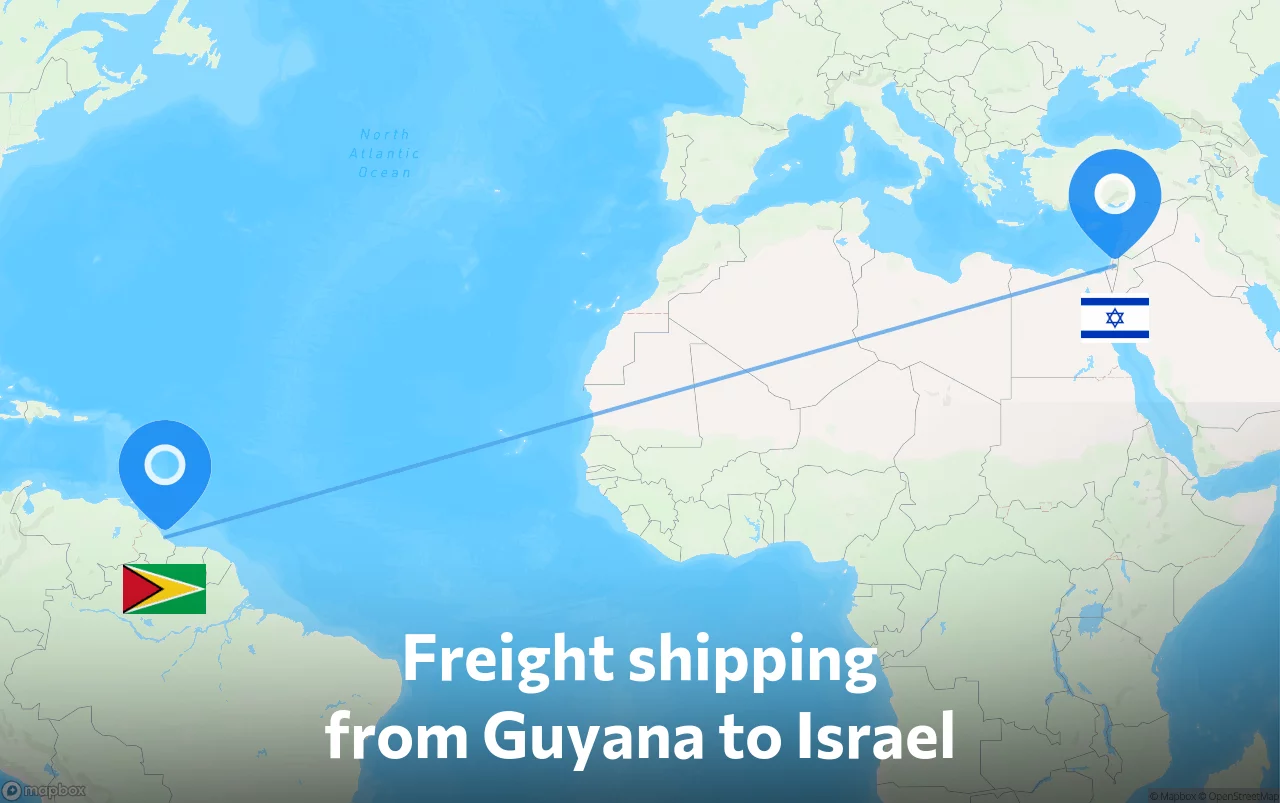 Shipping route from Guyana to Israel