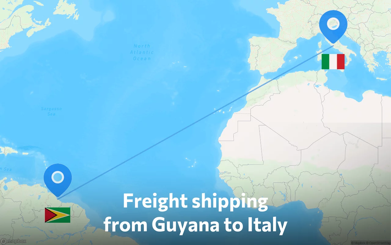 Shipping route from Guyana to Italy