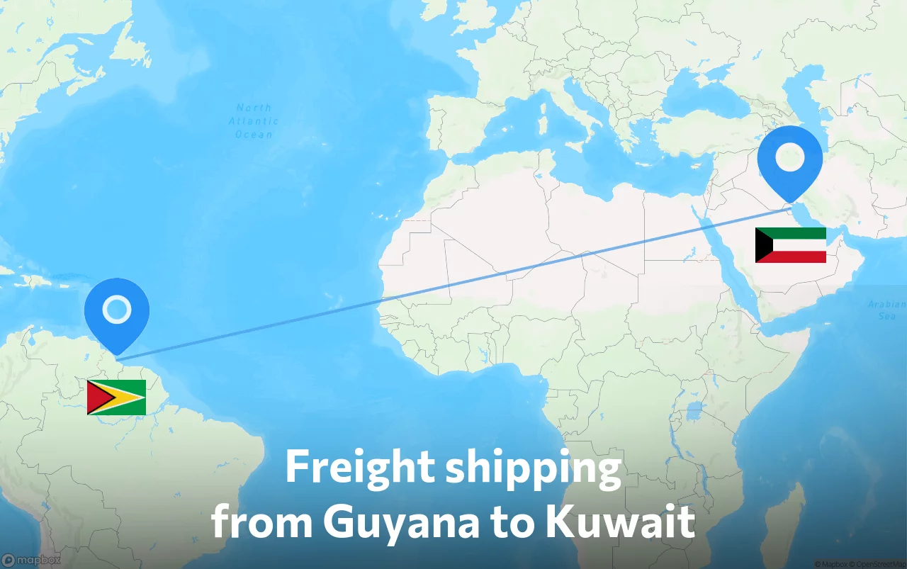 Shipping route from Guyana to Kuwait