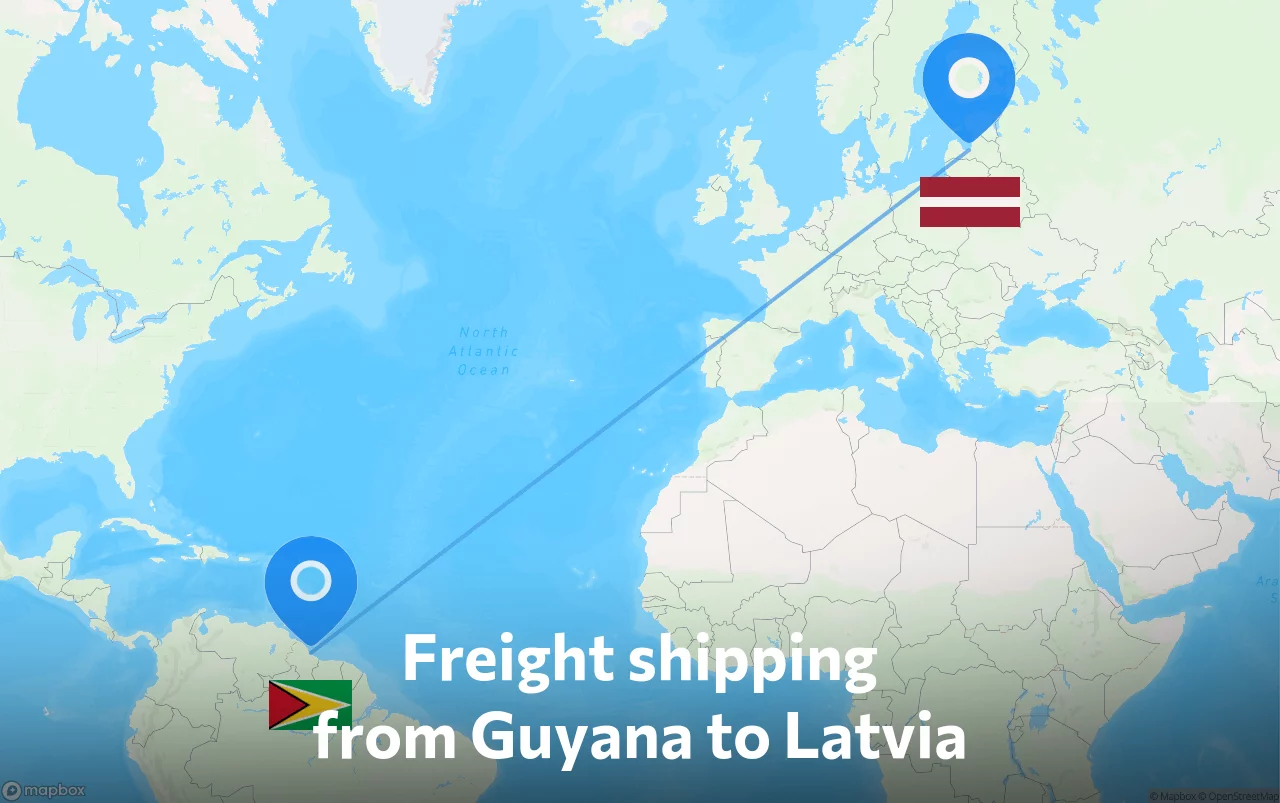 Shipping route from Guyana to Latvia