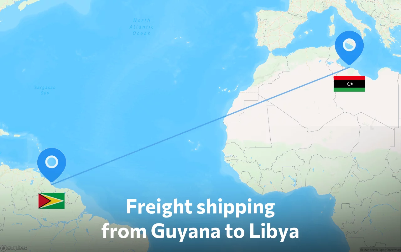Shipping route from Guyana to Libya