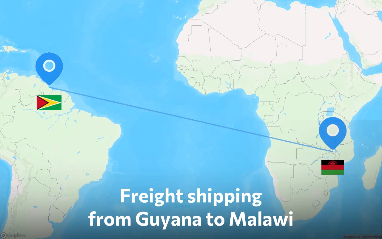 Shipping route from Guyana to Malawi
