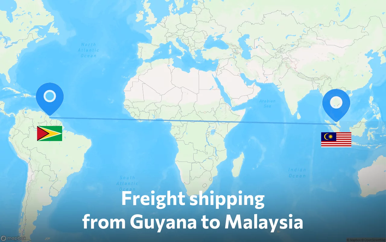 Shipping route from Guyana to Malaysia