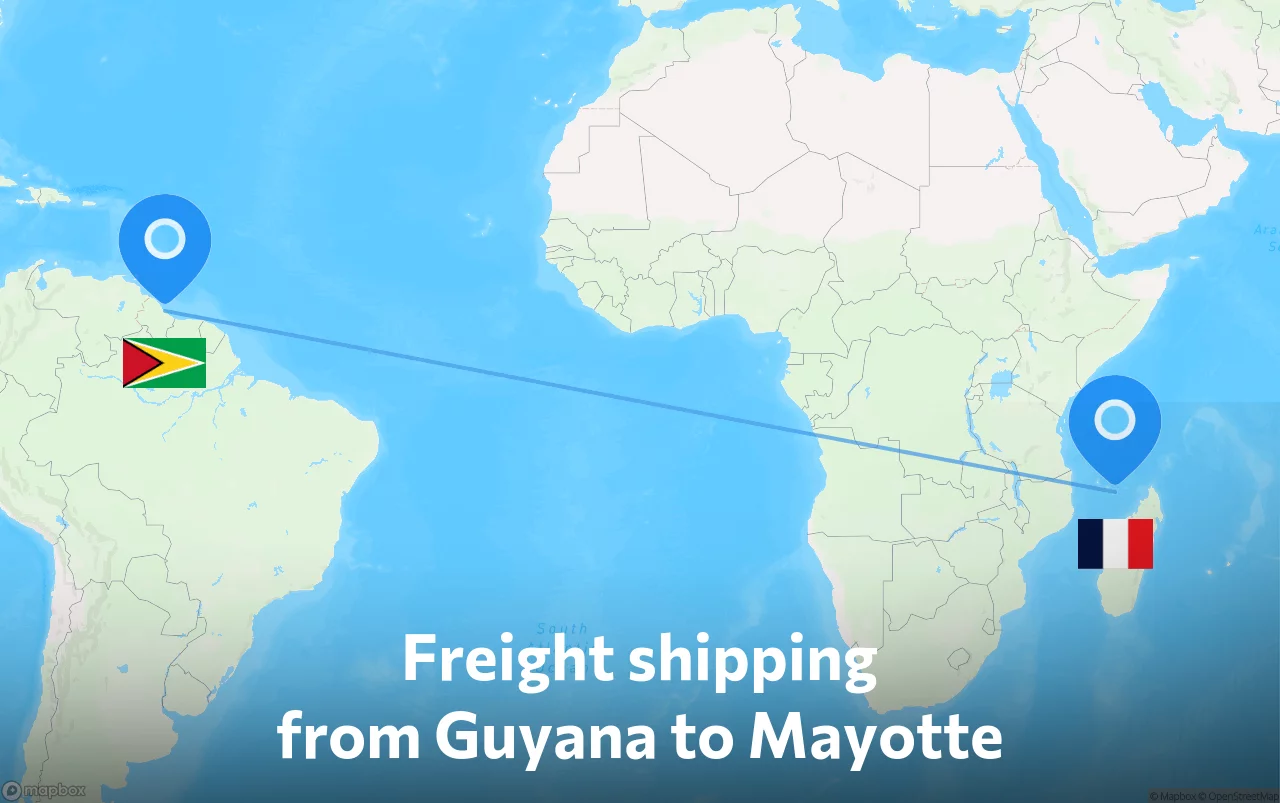 Shipping route from Guyana to Mayotte